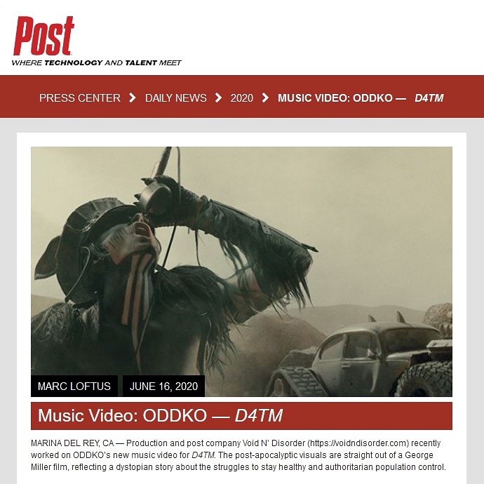 Thank you <a href="/post_magazine/">Post Magazine</a> Post Magazine for featuring "D4TM" the last music video I have directed for ODDKO.

postmagazine.com/Press-Center/D…