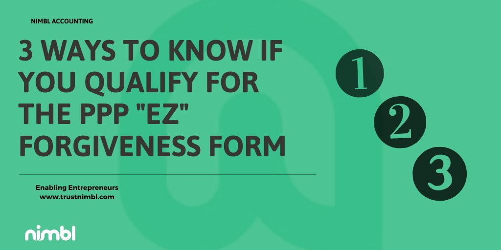 The #SBA released a new #PPP “EZ” forgiveness form to make things easier. To qualify for the EZ form, you need to be able to check the box under any of the 3 options. Click here to see if you qualify and to learn more. link.trustnimbl.com/update-Twitter