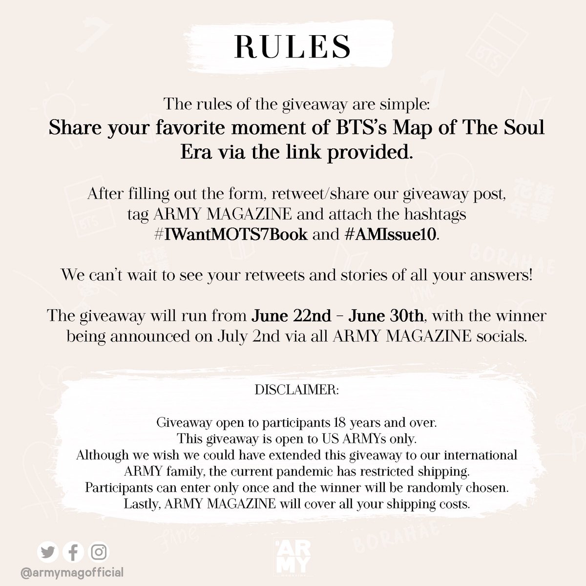 ARMYMAGofficial's tweet photo. Listen #BTSARMY!
#ARMYMAGAZINE is collaborating with @ChironBks!
We celebrate @murraywsteinII latest book "MAP OF THE SOUL-7: Persona, Shadow, & Ego in the World of @BTS_twt" & our upcoming release by hosting a giveaway!
Click below to win a book copy!
🔗https://t.co/FV3WpwQwQB https://t.co/P5hU0Sb8kA