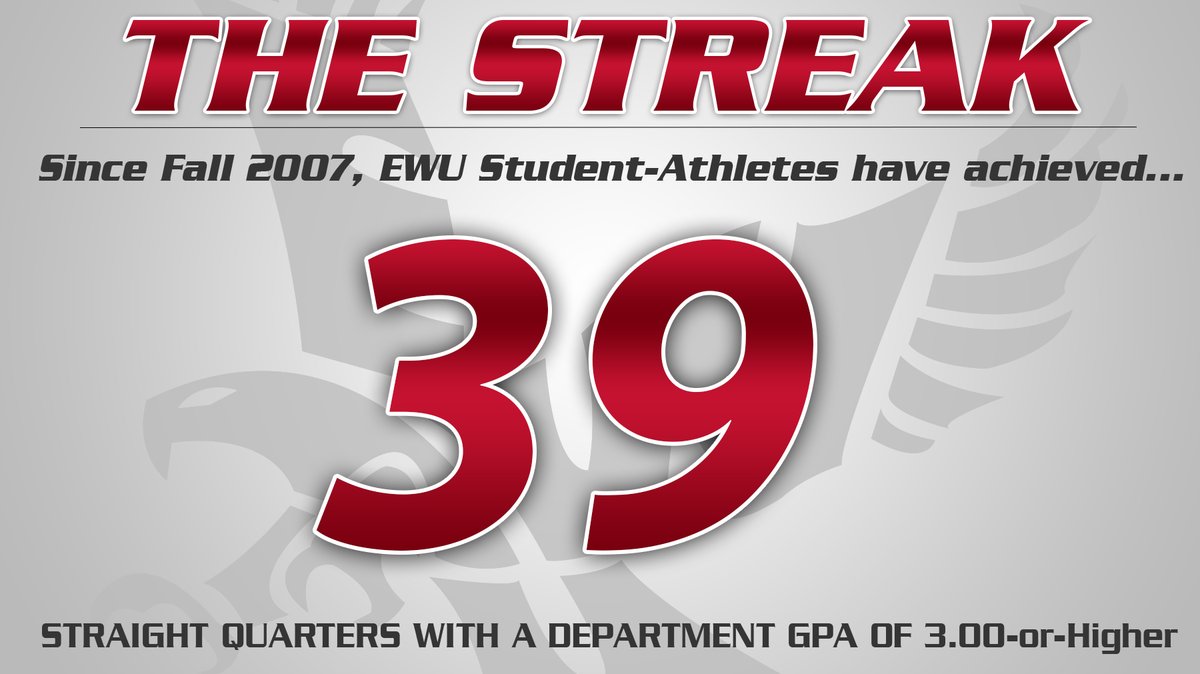 EWUAthletics's tweet photo. "The Streak" Continues for the 39th-Straight Quarter!

Congratulations to all of our student-athletes for persevering and adapting to online learning this quarter, you got it done and we're proud of you!

📰---> https://t.co/avGQd9hjmZ

#GoEags https://t.co/4Pi6MyPGah