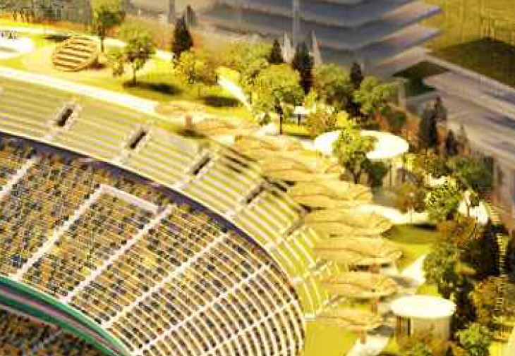 FanPledge's tweet image. Sure looks like this HT seating below the roof park is landscaped steps . . maybe a new general admission area?
