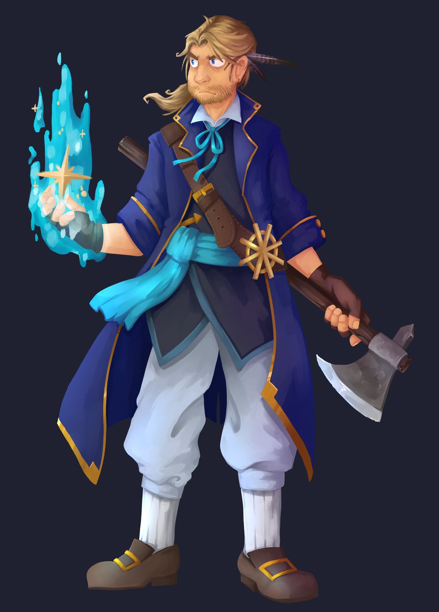 Fading_Jade's tweet photo. 'The Grim' Piers Turner! 
Another member of my Pirate Crew OCs. Him and Captain Alumbra have similar design motifs! Can you spot them? https://t.co/8cFuB9V4tP