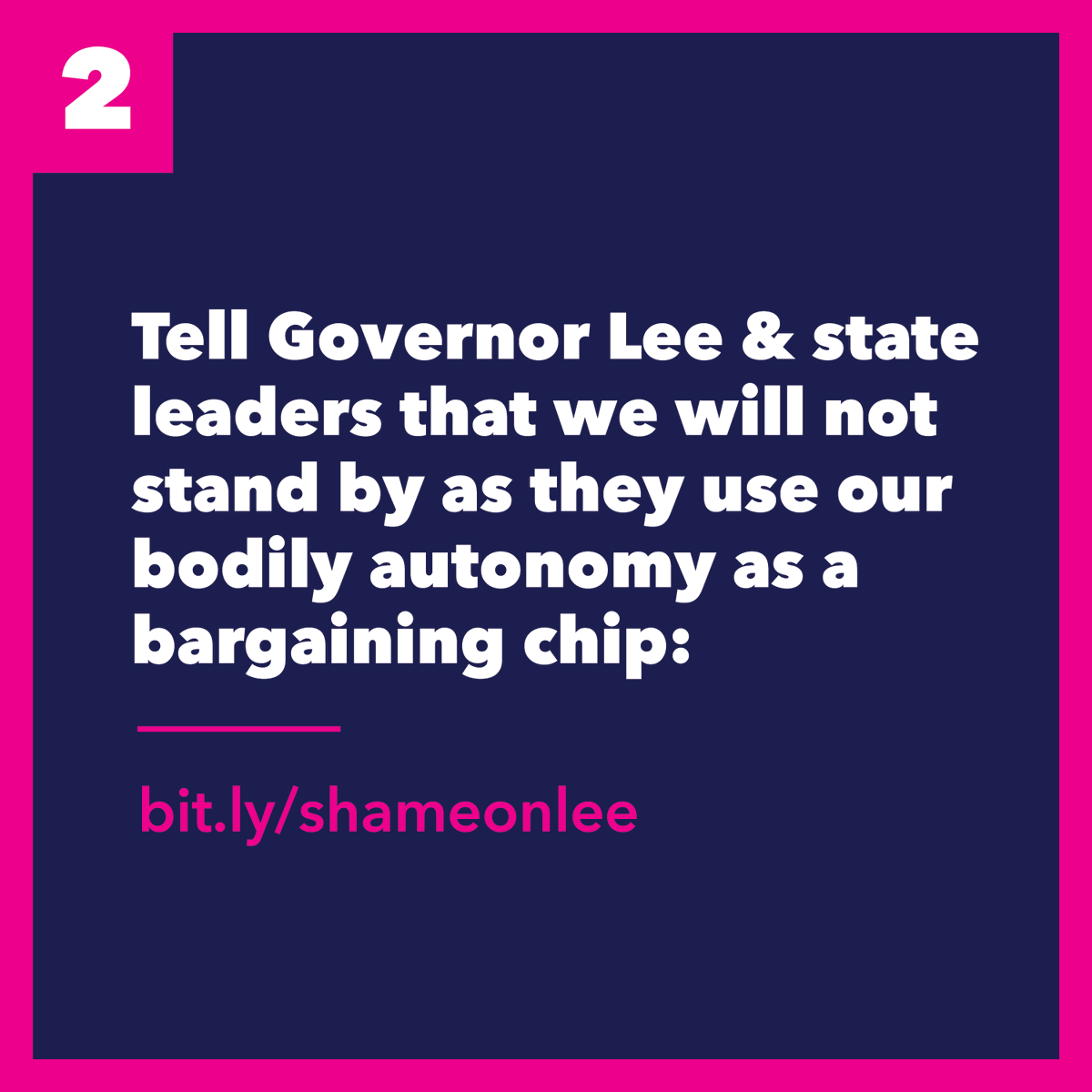 Tell Governor Lee & state leaders that we will not stand by as they use our bodily autonomy as a bargaining chip:  https://bit.ly/shameonlee  (3/6)