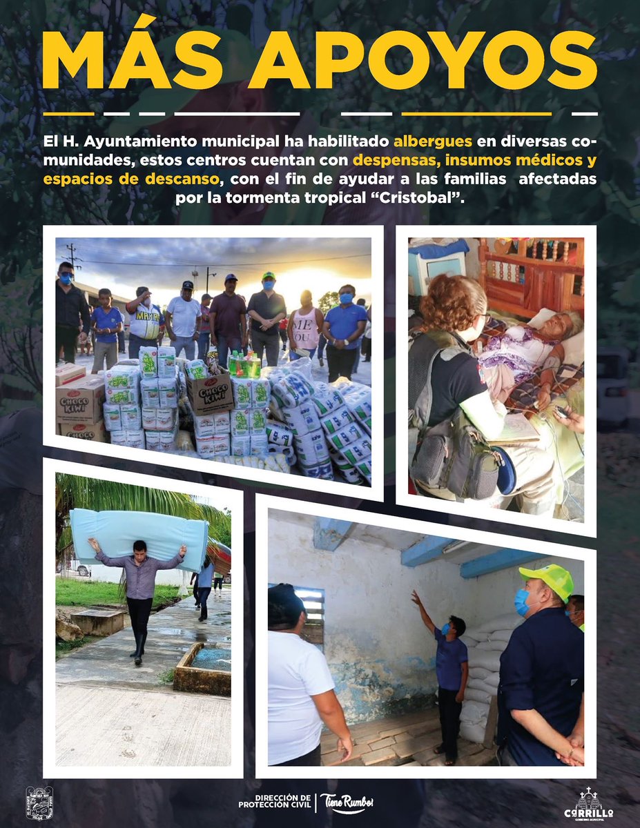 😷🏘 El H. Ayuntamiento que encabeza el Lic. José Esquivel Vargas continúa realizando trabajos en pro del bienestar de los habitantes de la zona maya, claro ejemplo son la instalación de albergues en los habitantes de las comunidades afectadas por la tormenta tropical “Cristóbal”