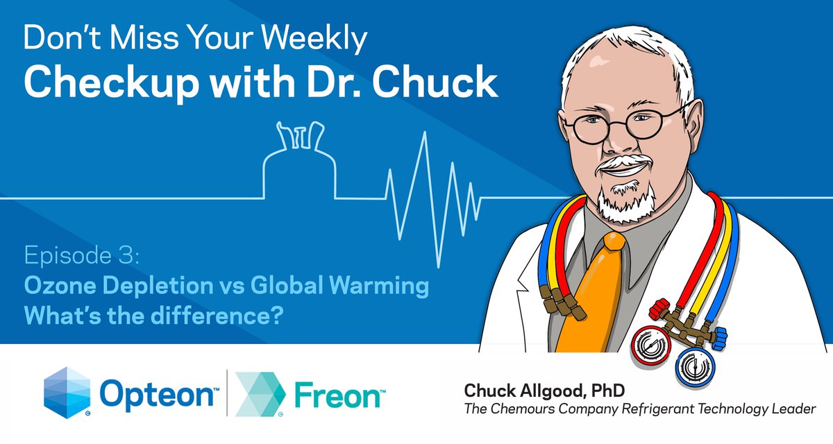 shellie_mix's tweet photo. Ozone Depletion vs Global Warming - What's the difference? Watch @allgood_dr of @chemours's latest Episode of “Checkup with Dr. Chuck” to find out! https://t.co/13KpqOqG4r
#hvacr #opteon #freon #refrigeration #airconditioning https://t.co/h6UFE5nCLJ