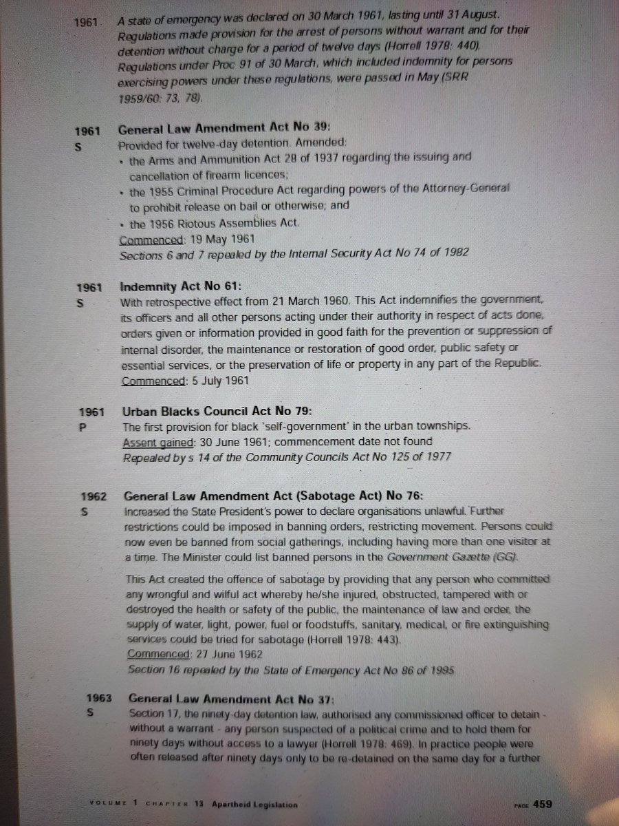 There are twenty seven pages of laws listed. For the sake of 'brevity', the additional eighteen pages of homelands laws are not included here. They can be found on pages 478 - 496 of Volume 1.Here we go: