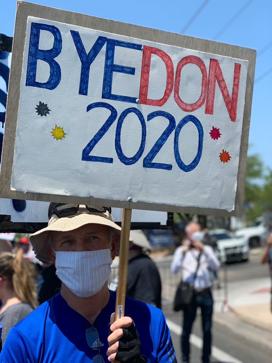BrianaWhitney's tweet image. BYE-DON 2020. 

This man told us he recently became a US citizen and will be voting for the first time, with the hope to get Donald Trump out of office. 

He said he’s never seen somebody so misogynistic. 
#TrumpInAZ #azfamily