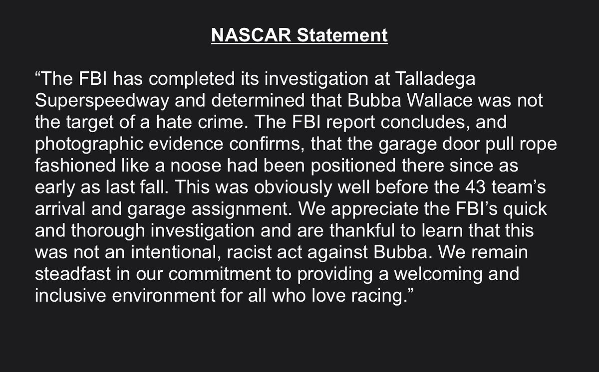 NASCAR releases a statement on the situation: