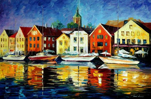 LinaDoco's tweet photo. Northern harbor by Leonid Afremov https://t.co/OqBpTZhdna https://t.co/whaIlE3KYx