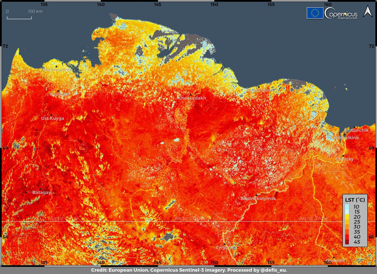 Scientists with the <a href="/WMO/">World Meteorological Organization</a> are examining new data indicating that temperatures in the Russian town of Verkhoyansk — located north of the Arctic Circle — hit a record-breaking 38 degrees Celsius (100.4 degrees Fahrenheit) earlier this month. e360.yale.edu/digest/tempera…