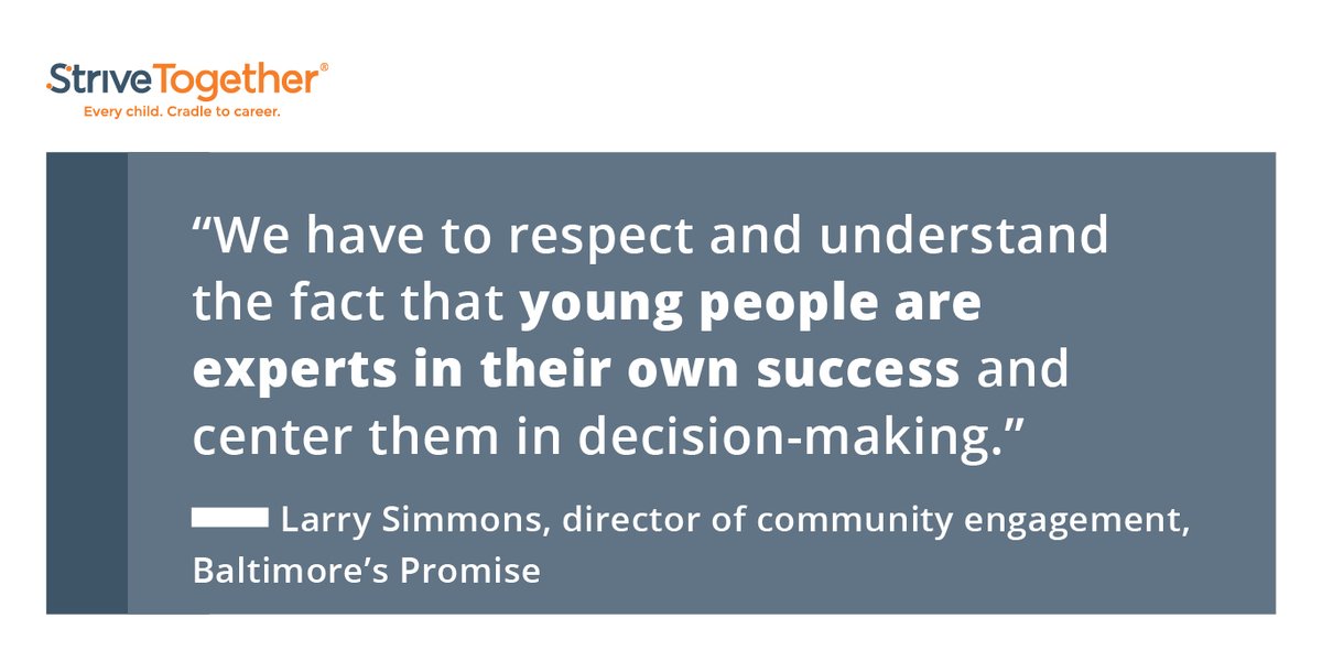 StriveTogether's tweet photo. “We have to respect and understand the fact that young people are experts in their own success and center them in the decision-making,” says Larry Simmons of @BMoresPromise. In our annual report, read how the community is #ProvingItsPossible: https://t.co/cwAoAvgTHQ https://t.co/lTaGL5yDUf