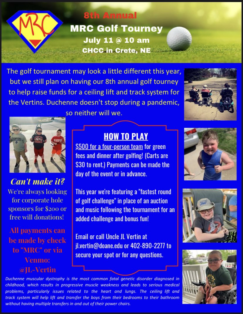 Golf? ✅ Food? ✅ Beer? ✅ Friends/Family? ✅ All for <a href="/MaxRowenCharlie/">MRC</a> !! 💯 Hope you can join us this year on July 11th in Crete as we fight to beat Duchenne! Contact <a href="/JLVertin/">J.L. Vertin</a> or <a href="/chccgolfneb/">chccgolf</a> to register or donate.