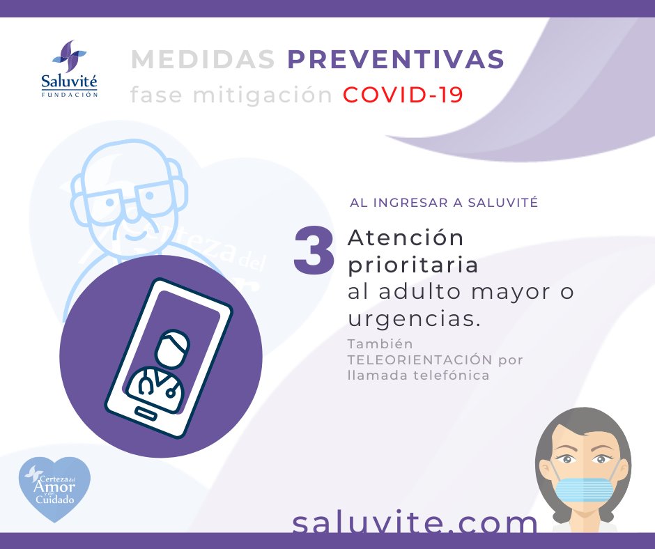 funSaluvite's tweet photo. Nuestros #adultosmayores requieren toda la consideración en este tiempo de #pandemia. La Fundación Saluvité brinda #atencioprioritaria a adultos mayores y #urgenciasmedicas. También, puede solicitar teleorientación por vía telefónica. Solicite consulta en https://t.co/mVobSqr5Lr https://t.co/FtOREfdIUr