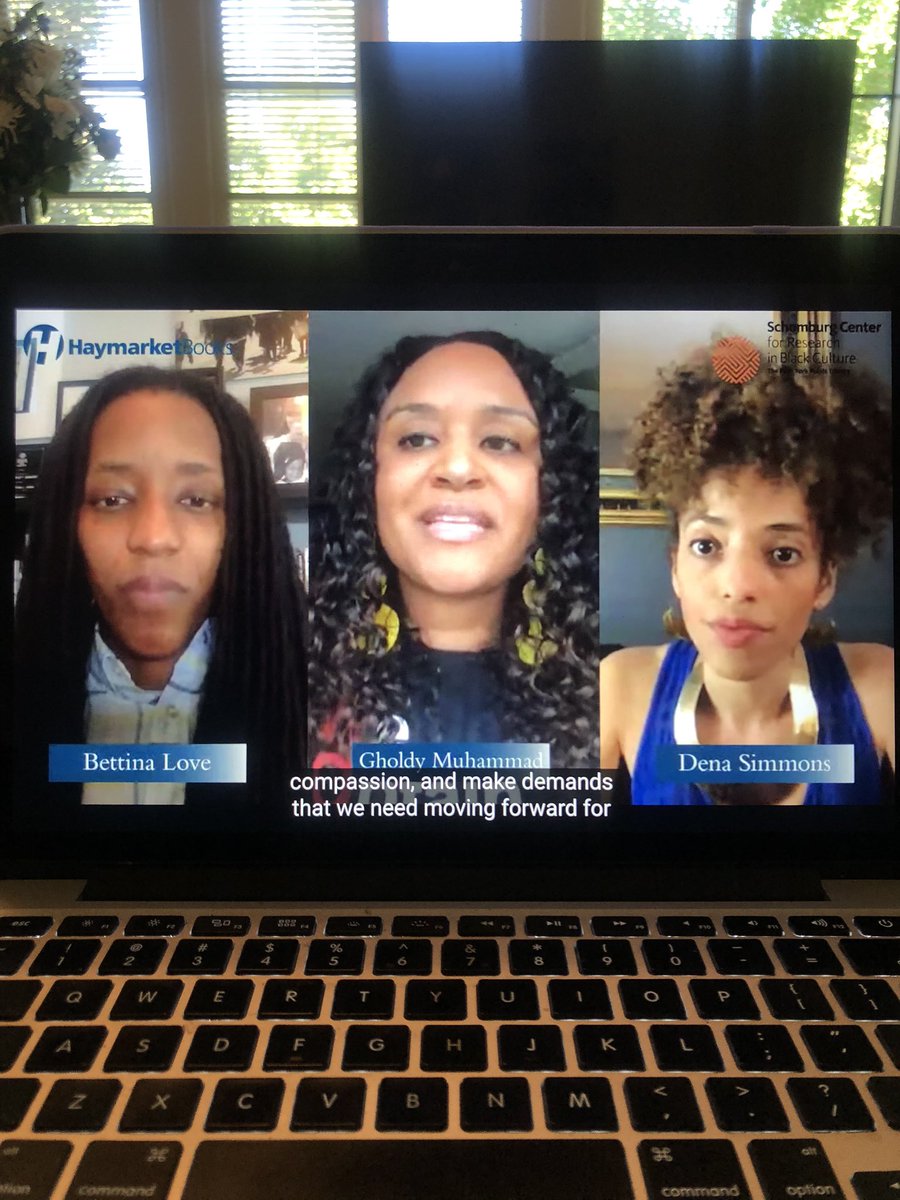 True leaders in education 🙌🏼 @BLoveSoulPower @GholdyM @DenaSimmons Thank you @SchomburgCenter for facilitating this INCREDIBLE webinar on Abolitionist Teaching #AbolitionistTeaching #antiracisteducation #listentoblackwomen #letblackwomenlead