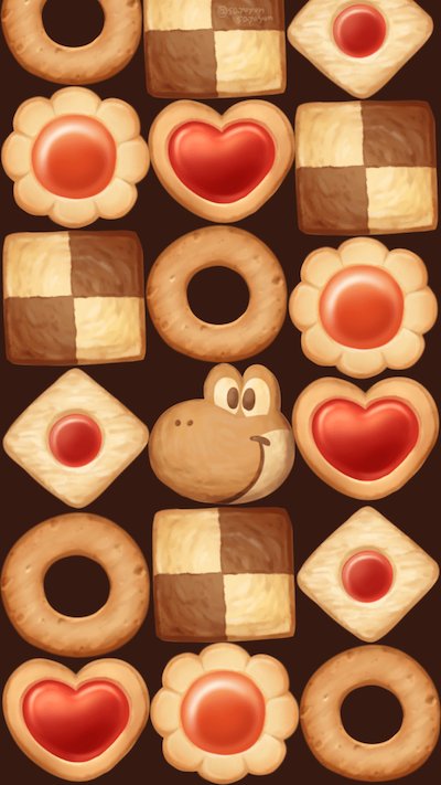 さよよん A Twitter 本日の過去絵ピックアップ ヨッシーのクッキー 19年に描いたスマホ用壁紙 原作のゲーム画面を意識しつつ リアル寄りで美味しそうに見えるように 色んなクッキーの写真を調べて質感を参考にしながら描きました よろしければスマホ用