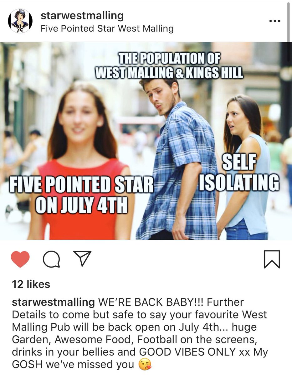 our sister pub <a href="/starwestmalling/">Five Pointed Star</a> is reopening up on the 4th... perfect use of the distracted boyfriend meme... #beer #PubsReopening #July4th