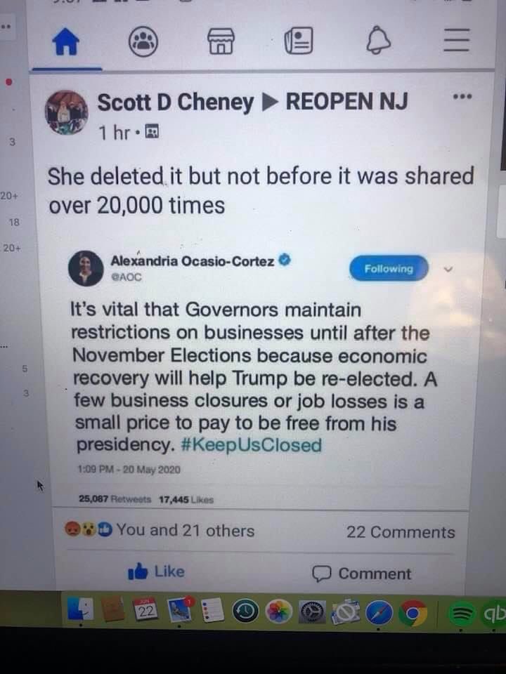 BamaGuy11612857's tweet photo. @TuckerCarlson 

AOC urging governors to keep states/businesses closed down to hurt Trump in November https://t.co/0zbbhImcGC