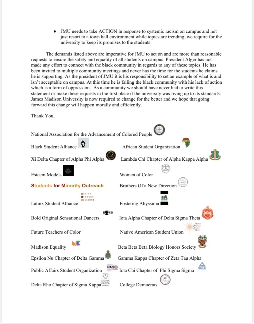 JMUNAACP's tweet image. Stop Asking for bare minimum.
Start Demanding Change. 💪🏾💛

@JMU These are our demands. 
As a University if you truly value diversity and inclusion, then you will take them into account. 

#ChangeTheNames #WhereIsAlger #JMU #JMU21 #JMU22 #JMU23 #JMU24 #JMUAlum #JMUNAACP