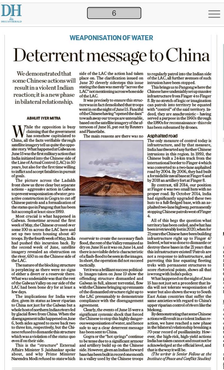 Today I give the full story of June 15th at Galwan, deep inside the Chinese side of the LAC. Extrapolated from almost 2 months of satellite imagery, it marks the first lethal, offensive action, india has initiated against China in 70 years 
deccanherald.com/opinion/commen…
