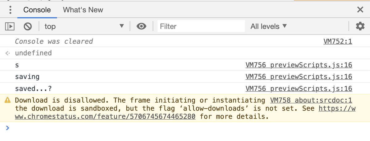 kyeahok's tweet photo. @LynneYun @dvsch Yep! The latest Chrome has disabled downloads in sandboxed iframes unless a specific setting is enabled: https://t.co/sGr8rNodH7 https://t.co/62Yt7v2Iz9
