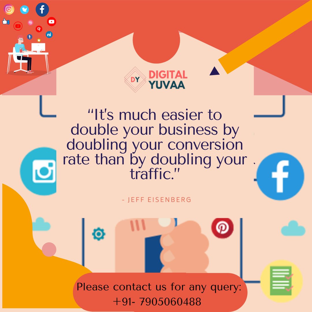 digitalyuvaa's tweet photo. “It’s much easier to double your business by doubling your conversion rate than by doubling your traffic – Jeff Eisenberg
.
#DIGITALYUVAA (Complete Digital Marketing Company)
.
Note:- We make customize the package as per client or brand needs
.
Call us or Whatsapp us - 7905060488 https://t.co/IF2aVpyDtv