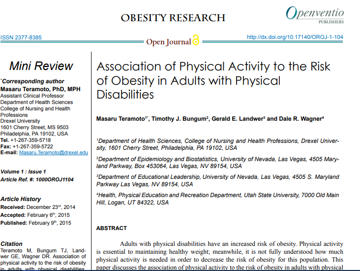 Association of Physical Activity to the Risk of Obesity in Adults with Physical Disabilities
Article Link: bit.ly/3euBZMC
#PhysicalActivity #Obesity #PhysicalDisabilities #BodyMassIndex #PercentBodyFat #BodyComposition