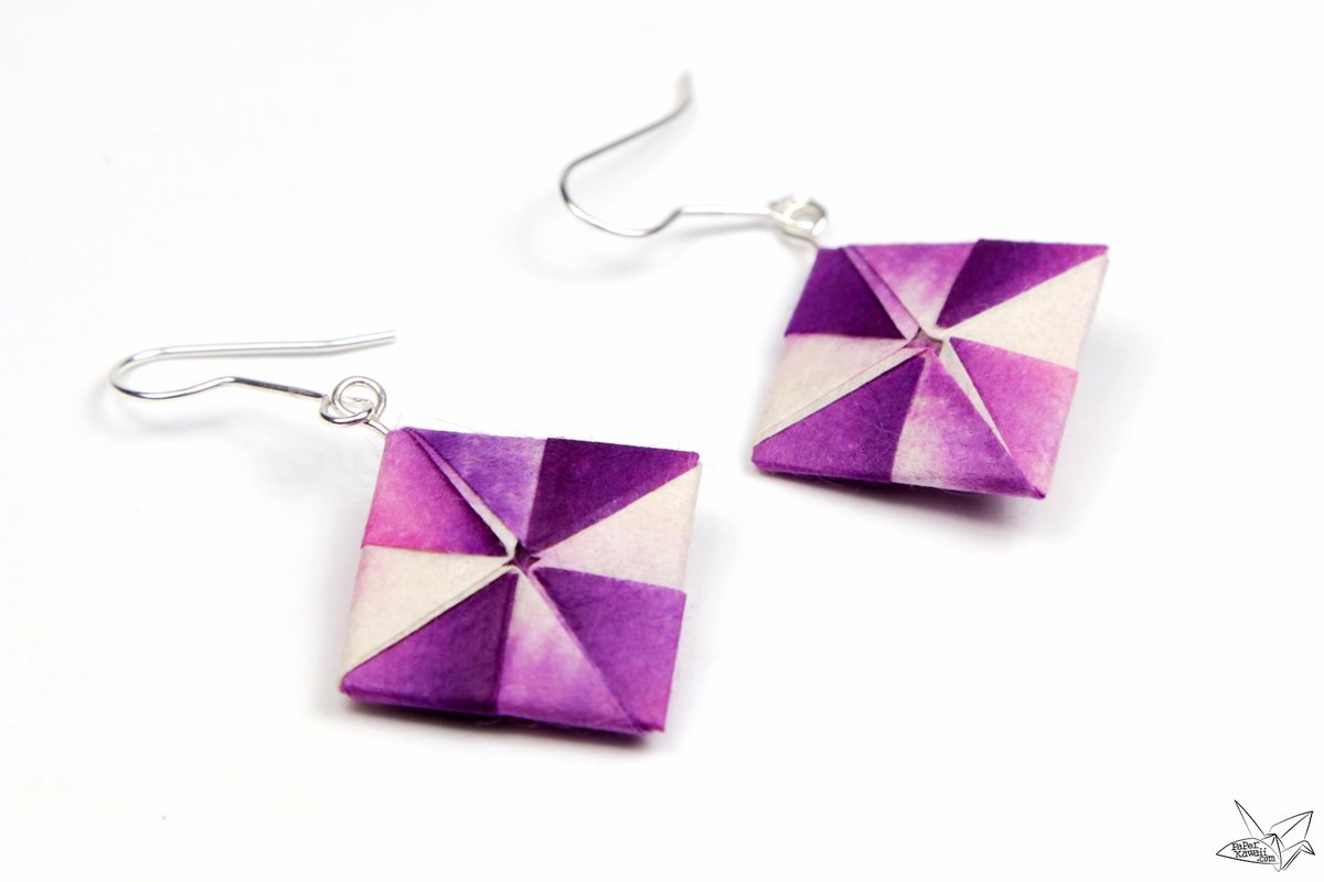 Origami Earrings Tutorial - Pinwheel Squares - paperkawaii.com/origami-earrin…