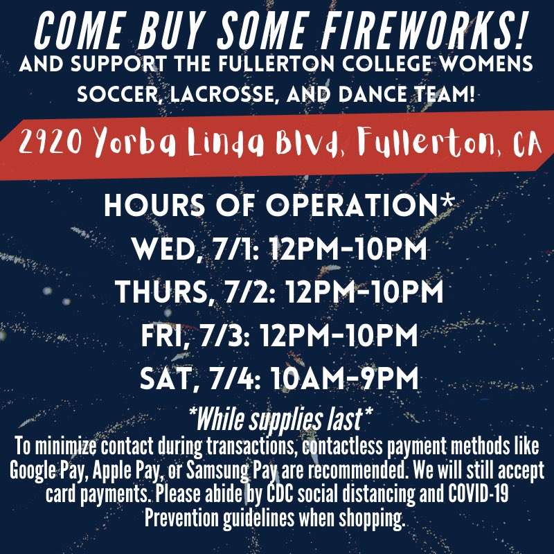 just_breathe's tweet photo. 💥Fireworks💥
#comesupport #fireworks #fireworkstand #4thofjuly #fundraiser #July4 #happytimes #lightshow #soccer #fullerton #fullertoncollege #lacrosse #danceteam https://t.co/odO2SFkbKW