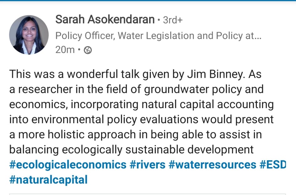 ReviveOurRivers's tweet photo. "To put #economic values on our #waterways is #StepOne in mainstreaming waterways into economic decision-making, policies" - Jim Binney, June #RiverTalk
Thank you everyone who attended today - check out those awesome smiles below!
View the slides https://t.co/po0nQnkbyE https://t.co/yt3e2VWqsO