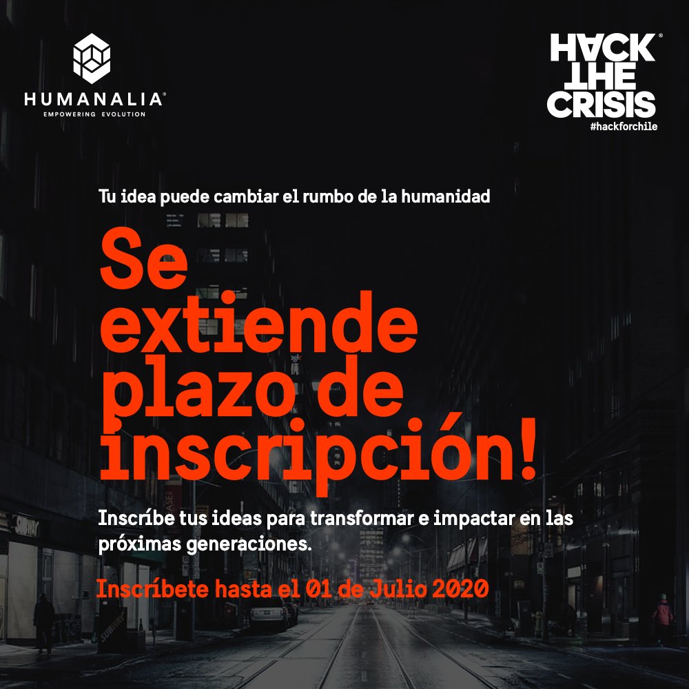 🚨 GLOBAL UPDATE: 🚨 👉🌏 HACK THE CRISIS extiende su convocatoria e invita a participantes de todo el mundo! Hagamos un #doublehack y combatamos el encierro en una oportunidad única para la humanidad. Inscribe tu idea ganadora hasta el 1 de Julio 00:00 hrs. ⚡