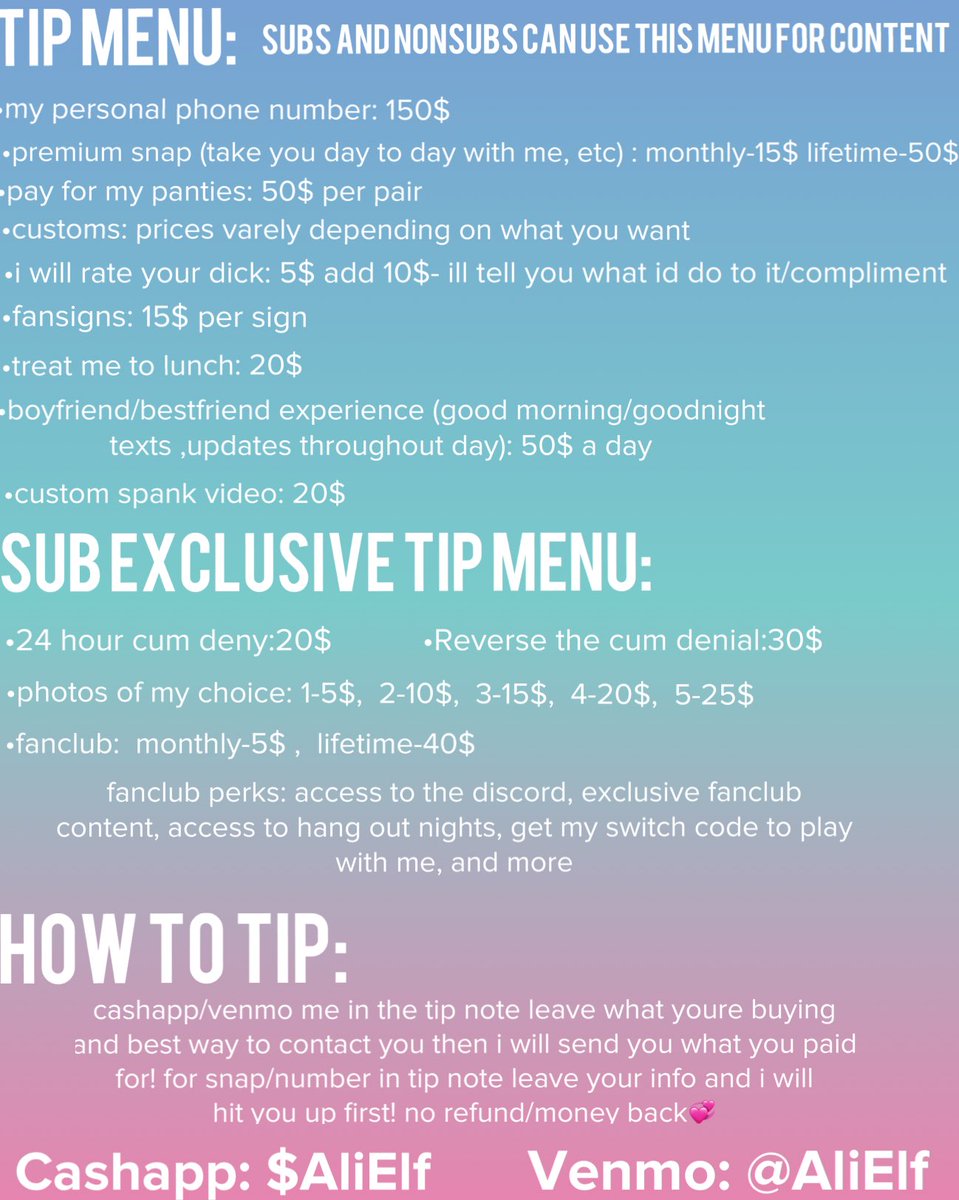 Onlyfans tip menu examples