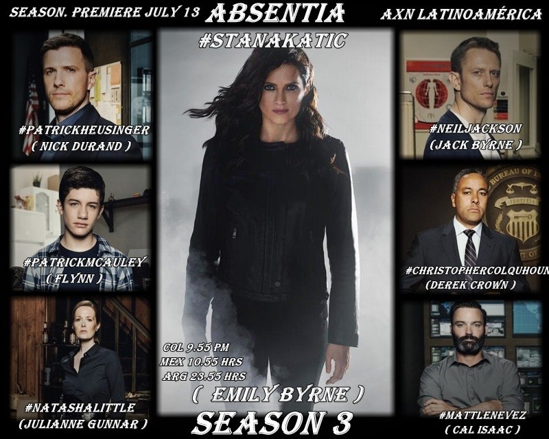 1976mariaangel's tweet photo. #AbsentiaSeason3
#StanaKatic ( Emily Byrne )
#PatrickHeusinger ( Nick Durand )
#PatrickMcauley ( Flynn )ยด
#natashalittle (Julianne Gunnar )
#NeilJackson (Jack Byrne )
#ChristopherColquhoun (Derek Crown )
#MattLeNevez ( Cal Isaac ) https://t.co/VALc9nvA8w