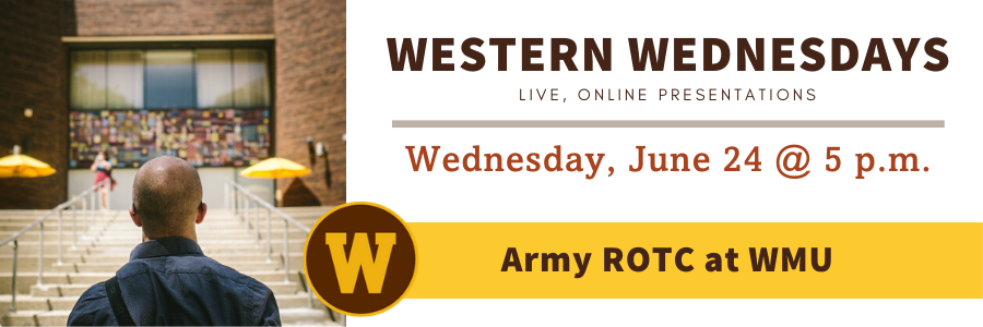 WMUAdmissions's tweet photo. Join us for a Western Wednesday session on June 24 at 5 p.m. EDT for an opportunity to learn about the personal, professional and financial benefits of WMU’s Army ROTC program. To get more info and register for this virtual event, visit https://t.co/R2VtcGpujv. #WMUGoesVirtual https://t.co/G4HOBevt1Z