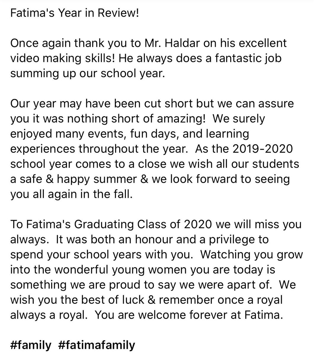 FatimaAcademy's tweet photo. Fatima’s Year in Review! To view please click here: https://t.co/NQKEAv1uVT #fatimafamily #family #smallschoolsrock https://t.co/q9Ks9sGI8w