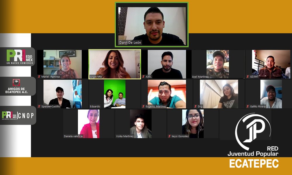 RJPEcatepec's tweet photo. El día de hoy nuestro dirigente municipal Lic @danieldl89  sostuvo una reunión Virtual con el equipo #JP_Ecatepec , abordando temas de relevancia para el bienestar de los diferentes sectores del municipio. 

@alfredodelmazo 
@pablobedolla 
@AlejandraDMV
@CNOP_Edomex
@PRI_EDOMEX https://t.co/7itNgoUGoA