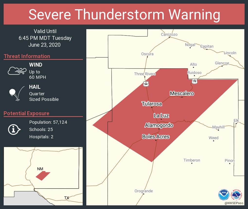 Severe Thunderstorm Warning continues for Alamogordo NM, Tularosa NM