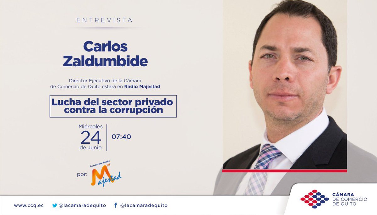 #CCQInforma
#HonestidadCriolla 
#JuntosPorUnEcuadorHonesto 

No te pierdas mañana la entrevista de  <a href="/czaldumbide/">Carlos Zaldumbide</a> en <a href="/majestadfm/">fm majestad</a> 89.7FM con <a href="/fabriciovelav/">Fabricio Vela</a>. Se referirá a la lucha anticorrupción desde el sector privado. #APrimeraHora 

Escúchalo desde las 07:40 👇👇