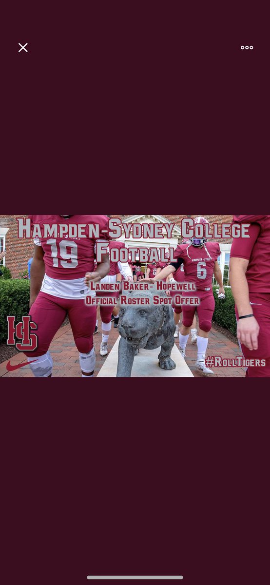 Blessed to receive my first offer from Hampden-Sydney college !!#RollTigers <a href="/HSC1776/">Hampden-Sydney College</a> <a href="/HSC__FOOTBALL/">H-SC Football</a> <a href="/rirby18/">Coach Ricky Irby</a> @TreyRaines_61 <a href="/HopewellFB/">Hopewell Football</a> @TreveyonH15 <a href="/HHS_VA_Sports/">Hopewell Blue Devils Sports</a>
