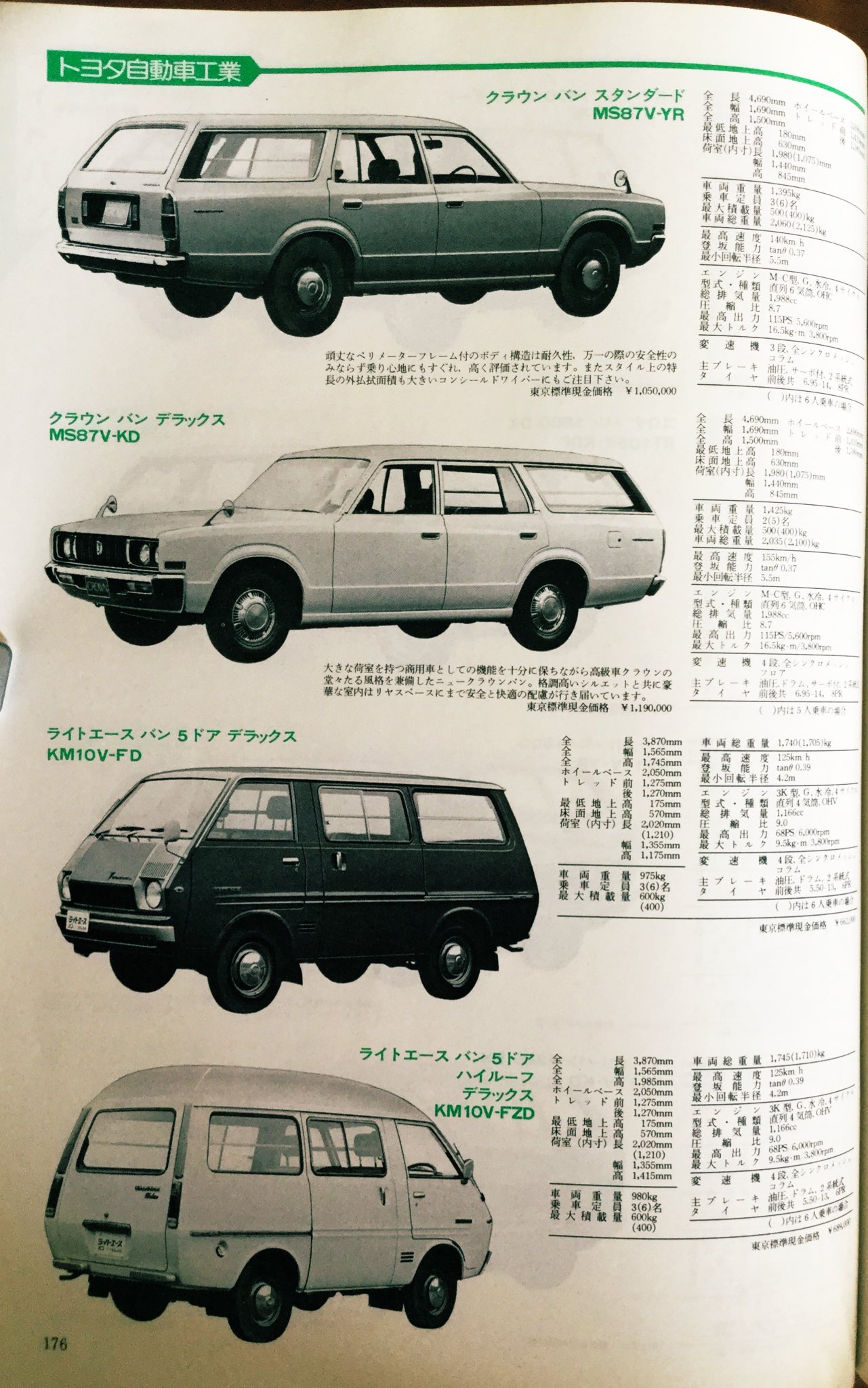 雑貨奥様 昭和50年 自動車ガイドブック Vol22より 商業車 トヨタ の クラウン ライトエース ハイエース ダイナ と 日産 チェリー ダットサンサニー バイオレット ブルーバードu の ライトバン です バイオレットのバン 好み