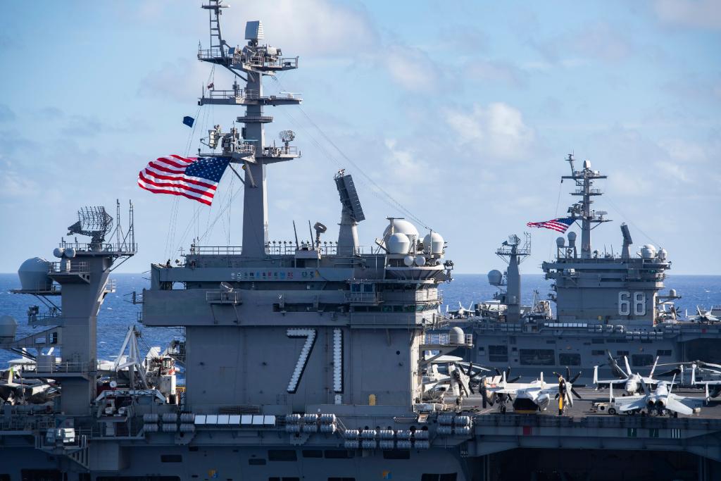 USNavy's tweet photo. #USNavy photos of the day: The #USSTheodoreRoosevelt and #USSNimitz Carrier Strike Groups operate in the Philippine Sea with #USSRalphJohnson and #USSPrinceton and #VAQ209, #usairforce and #JASDF operate off the Japanese coast. ⬇️ info &amp; download ⬇️: https://t.co/vI6KdY0JQD? https://t.co/0Bcl0cW8bg