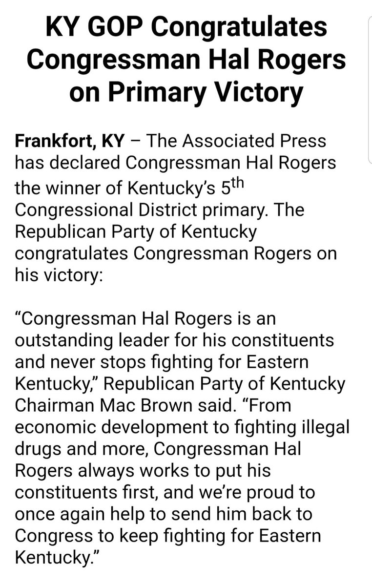 Congratulations to @RepHalRogers on his overwhelming victory in #KY5! #kyprimary #KYpol