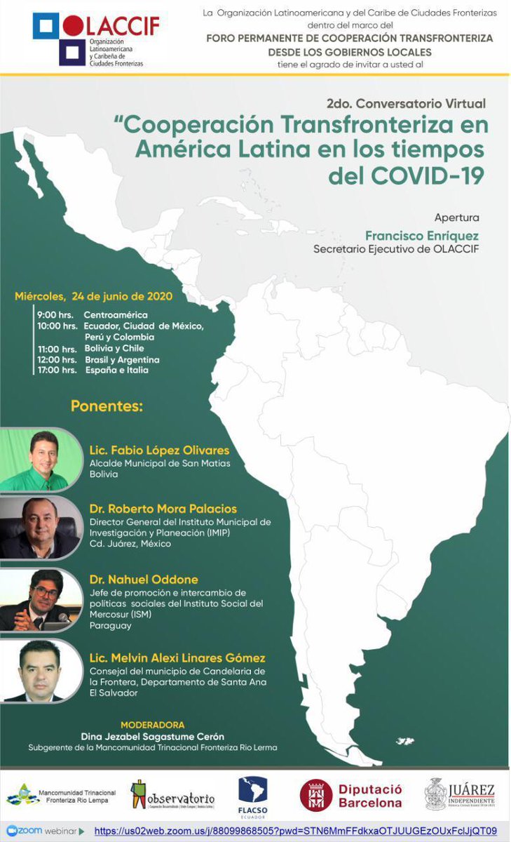 EParadiplomacia's tweet photo. Cordialmente invitad@s #CooperaciónTransfronteriza #AméricaLatina #COVID__19 @FLACSOec @diba #ObservaCoop https://t.co/yNdztv4s4r