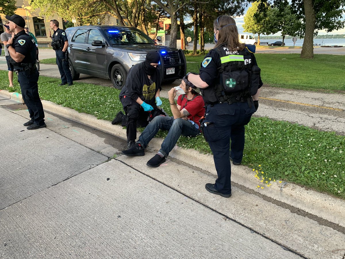 A paramedic is here right now to make sure that the man who was hit by the car is okay.