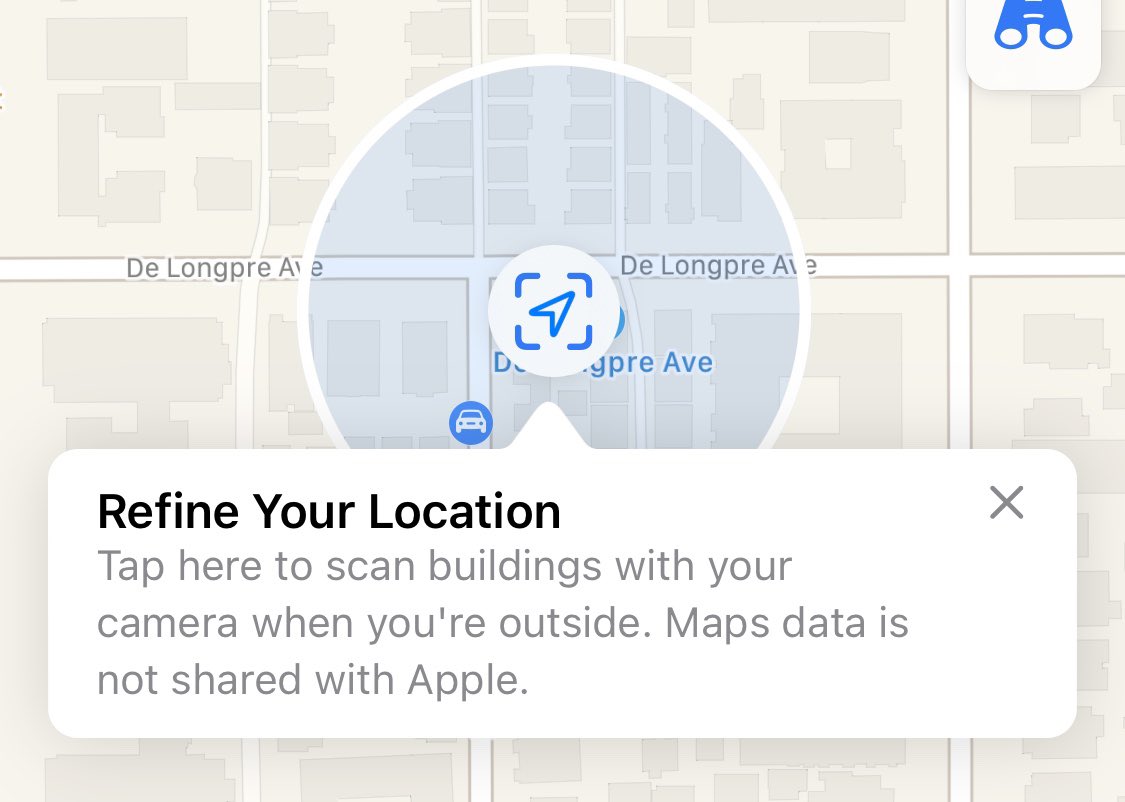 Here’s an iOS 14 tidbit I haven’t seen anyone talking about: Apple Maps has a ‘Refine Your Location’ prompt which tells you to scan the neighborhood 