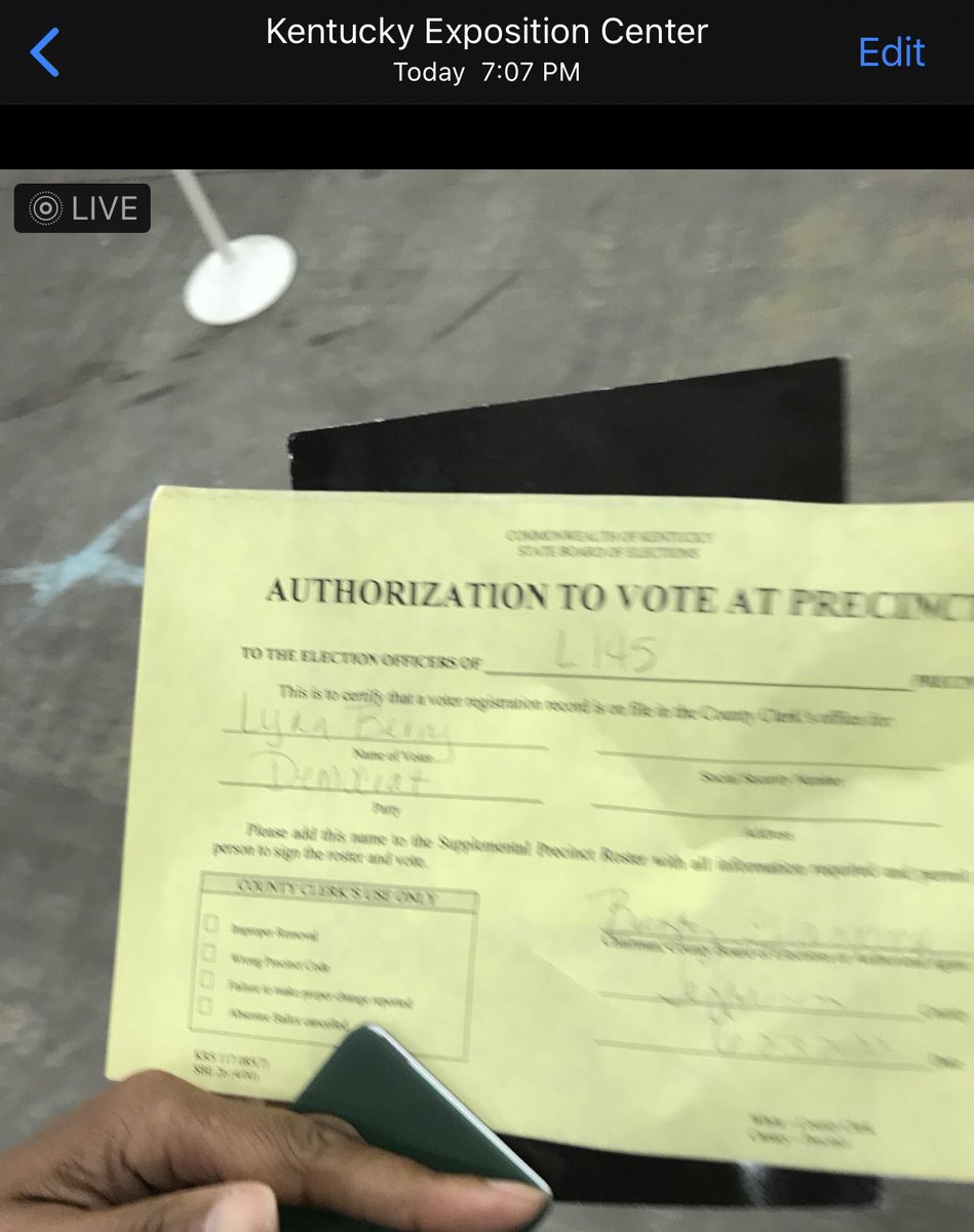 Berry2323Lynn's tweet photo. Persistency was absolutely the key. I arrived at 3:00 pm. 1) Waited without getting Mad or Attitude 2) Appealed my non-registration status with the clerk  3) Almost 4 hours later WON the appeal 4) So YES, I finally got to Vote @7:07 pm
#StayedInLine  #StayInLine  #YesIVoted #KY https://t.co/ppyGsZgxmO