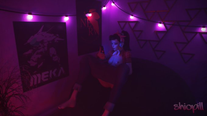 D Va spending a little "quality time" alone in her room. 📱👀 This whole social distancing thing seems<a href="/tag/overwatch"class="tags"><span>#overwatch</span></a><a href="/tag/overwatchfanart"class="tags"><span>#overwatchfanart</span></a><a href="/tag/socialdistancing"class="tags"><span>#socialdistancing</span></a>