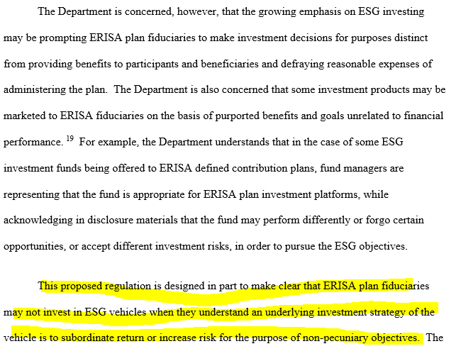 So much for ESG funds as an option in ERISA plans. Meet DOL's new proposed rule: https://www.dol.gov/sites/dolgov/files/ebsa/temporary-postings/financial-factors-in-selecting-plan-investments-proposed-rule.pdf