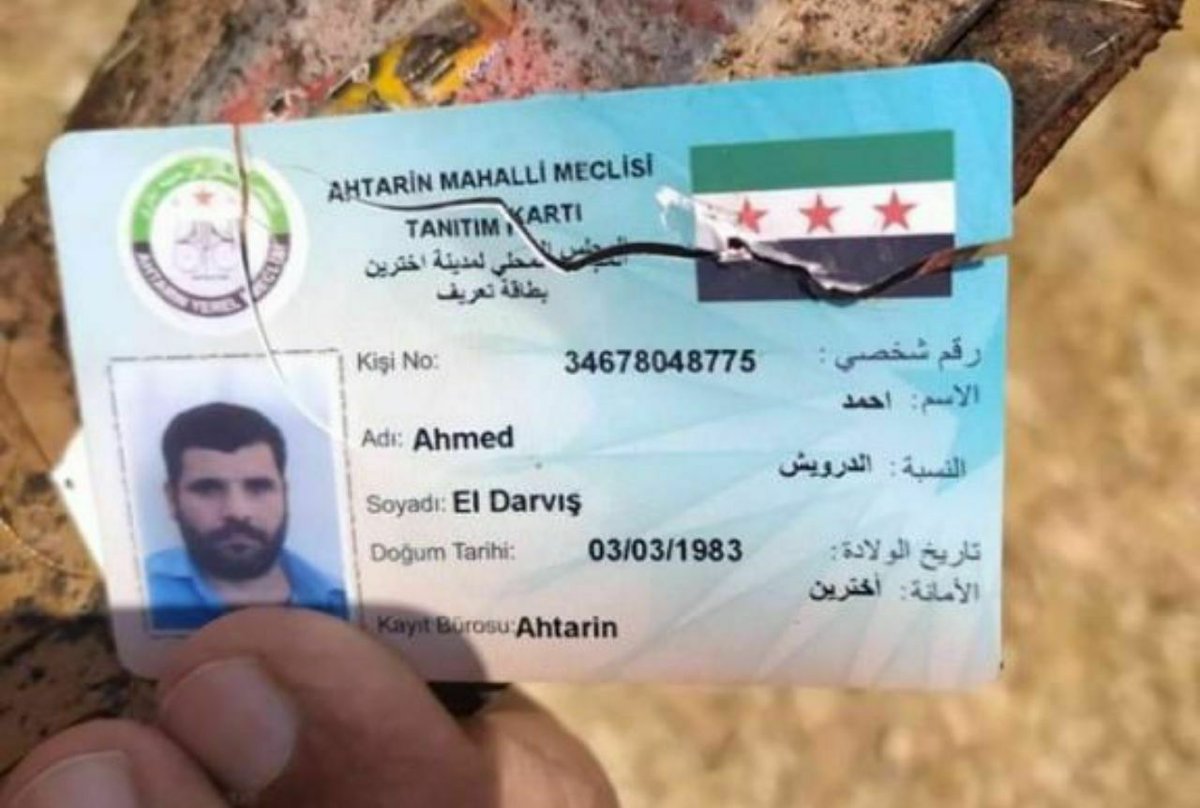 Abu Saad al-Shamali al-Shami Faiz Ukal al-Nuaymi al-Qurayshi, was killed in a drone strike earlier this week. He was traveling under a false name and ID for "Ahmed El Darwish" in areas controlled by the Turkish-backed rebels.A gruesome video & picture exist but not for sharing.