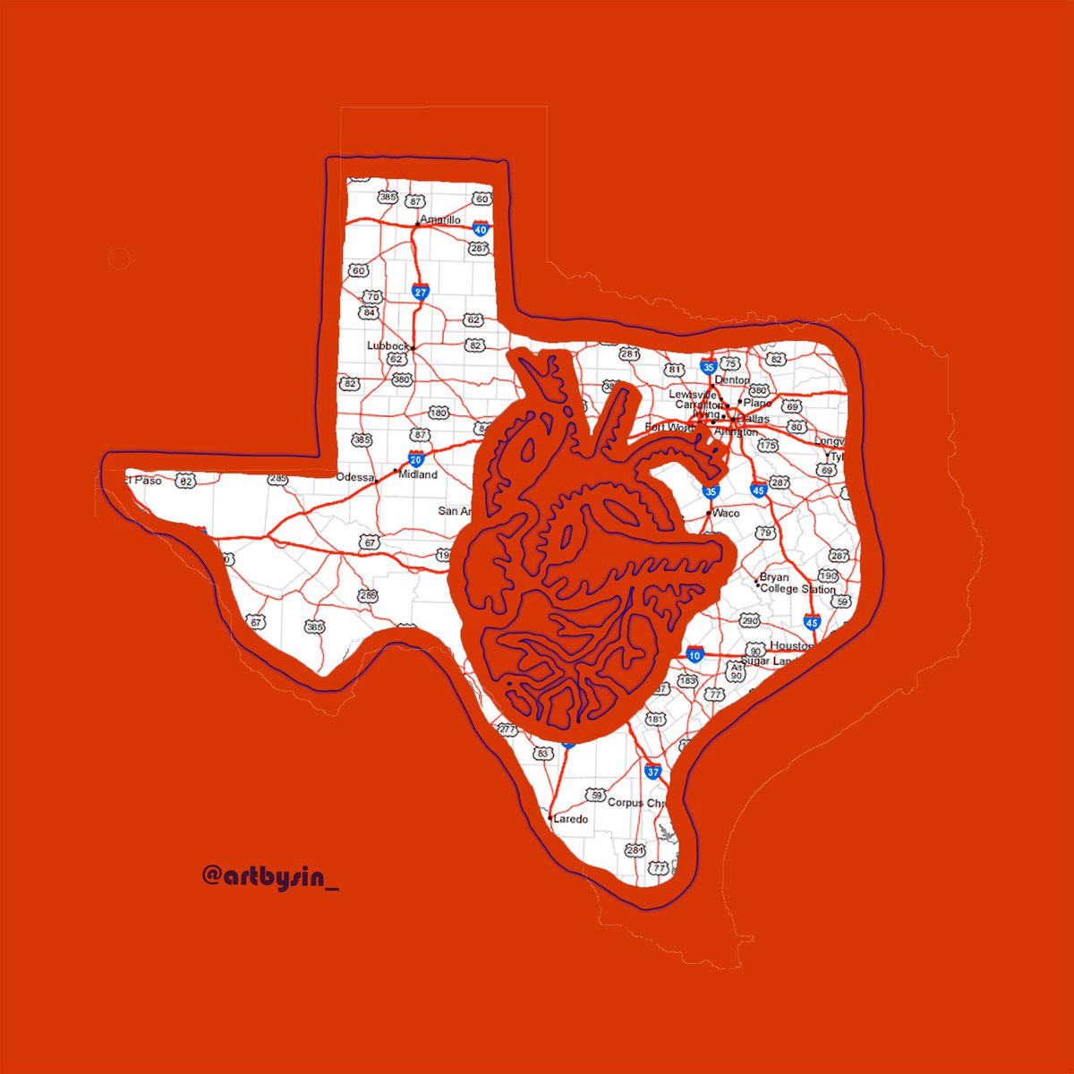 Deep in The Heart of Texas ♥️🇨🇱 Should I start making stickers?! #mixedmedia #freehand #digitalart #texasart #texasartist #satxart #localart #graphicdesign #graphicdesigner #artbysin #mapart #atomicalheart #adobe #deepintheheartoftexas #computerart #sanantonioartists #texaspride
