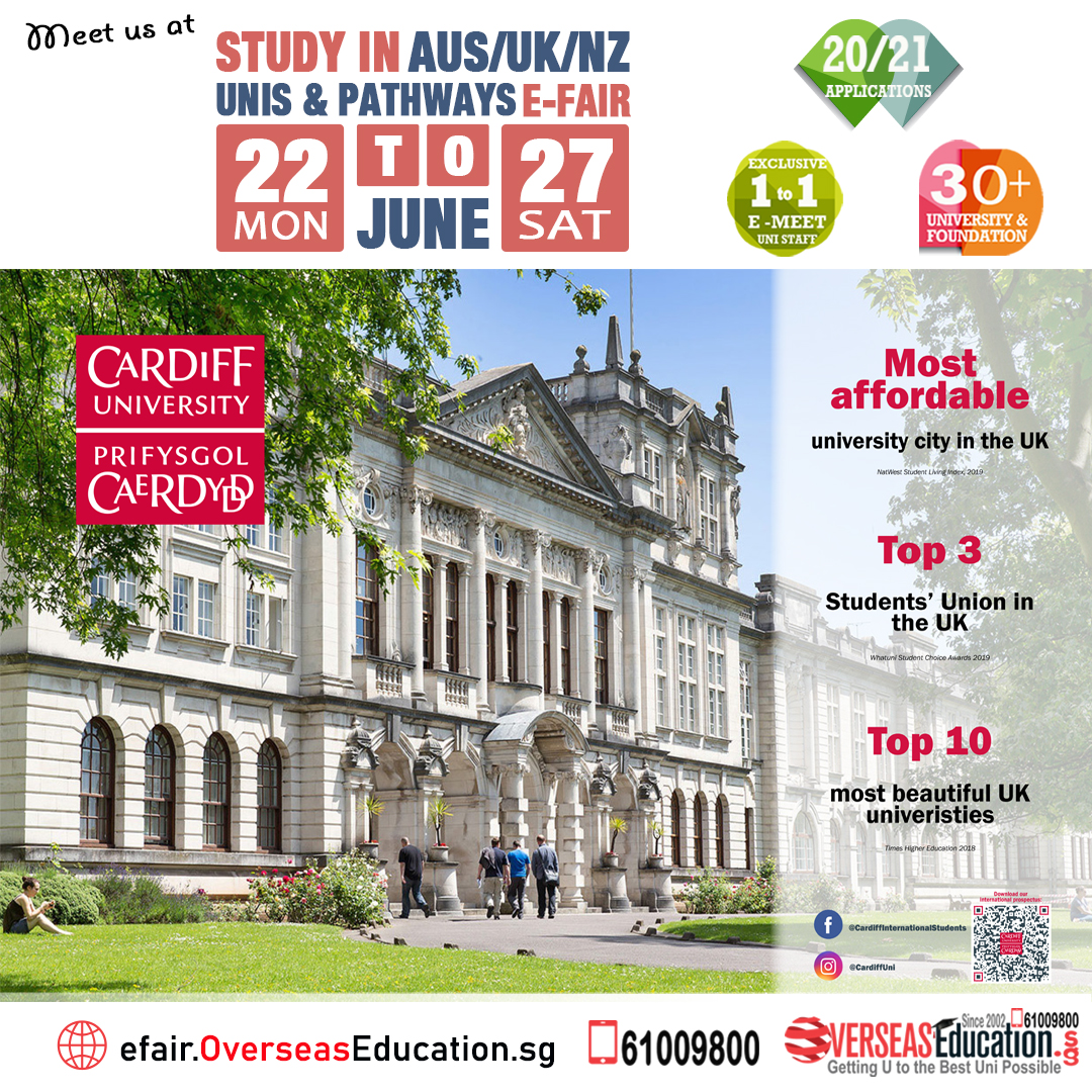OverseasEdu_sg's tweet photo. Further Your Studies in UK? E-Meet #Cardiff University &amp; more Unis at our Study in Aus/UK/NZ Unis &amp; Pathways E-Fair to know more about Optometry, Architecture, Chemistry, Biomedical Sc, Engr, Physiotherapy &amp; more. 

Visit https://t.co/G0YBGZezaU or Call 61009800 for more info! https://t.co/3jMqWLmJ9o